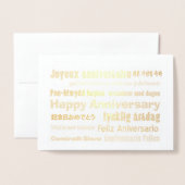glücklicher Jahrestag Viele Sprachen Folienkarte (Vorderseite mit Umschlag)