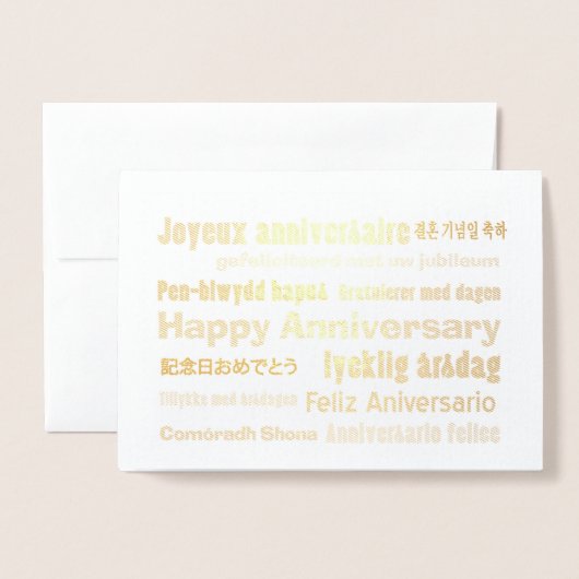 glücklicher Jahrestag Viele Sprachen Folienkarte (Vorderseite mit Umschlag)