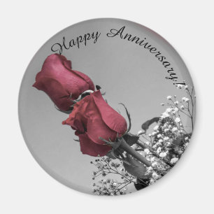 Glücklicher Jahrestag zwei Rosen-Fotografie Magnet
