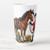 Glücklicher Junger Reiter Mit Schönem Pferd Cartoo Milchtasse (Vorderseite)