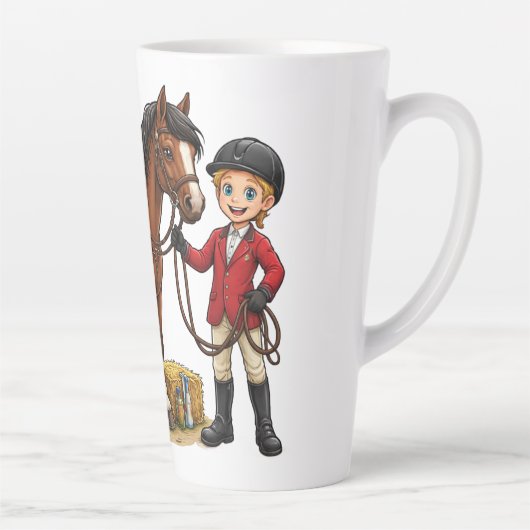 Glücklicher Junger Reiter Mit Schönem Pferd Cartoo Milchtasse (Rechts)
