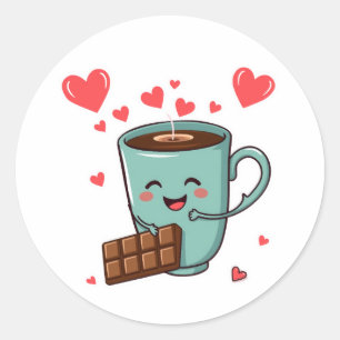 Glücklicher Kaffee & Schokolade – Süßes Valentinst Runder Aufkleber
