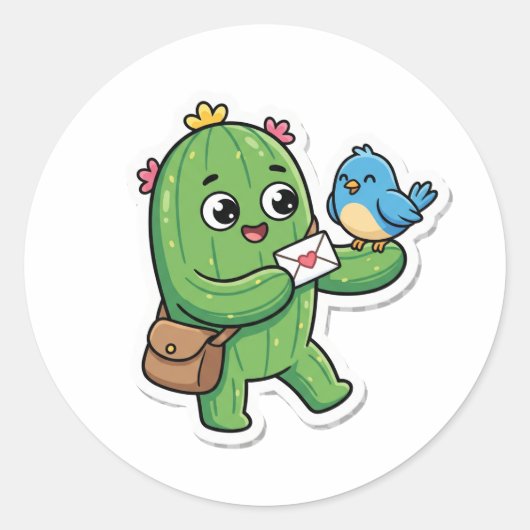 Glücklicher Kaktus Briefträger Süßer Sticker (Vorderseite)