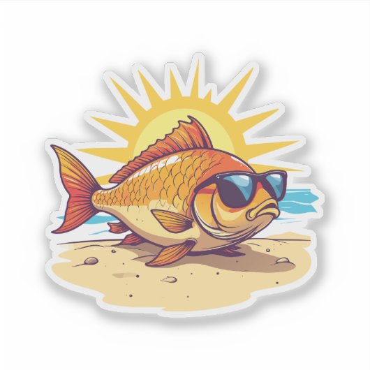 Glücklicher Karpfen sonnt sich am Strand Aufkleber (Vorderseite)