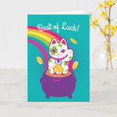 Glücklicher Katze Maneki Neko viel Glück-Topf Gold Karte (Gelbe Blume)