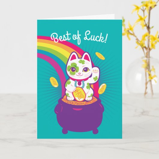 Glücklicher Katze Maneki Neko viel Glück-Topf Gold Karte (Gelbe Blume)