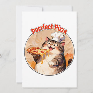 Glücklicher Katzenchef mit Pizza Einladung