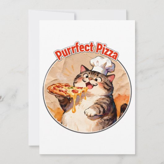 Glücklicher Katzenchef mit Pizza Einladung (Vorderseite)