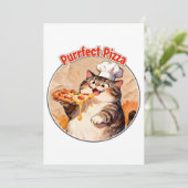 Glücklicher Katzenchef mit Pizza Einladung (Stehend Vorderseite)