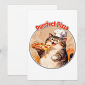 Glücklicher Katzenchef mit Pizza Einladung (Vorne/Hinten)