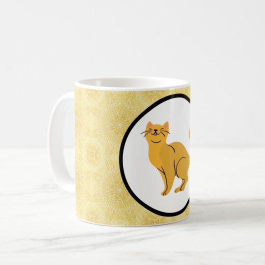 Glücklicher Katzengänger auf Gold Kaffeetasse (Vorderseite Links)