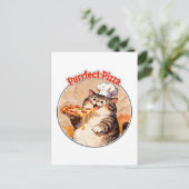Glücklicher Katzenkoch mit Pizza Postkarte (Stehend Vorderseite)
