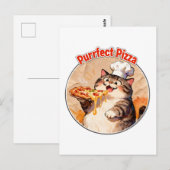 Glücklicher Katzenkoch mit Pizza Postkarte (Vorne/Hinten)
