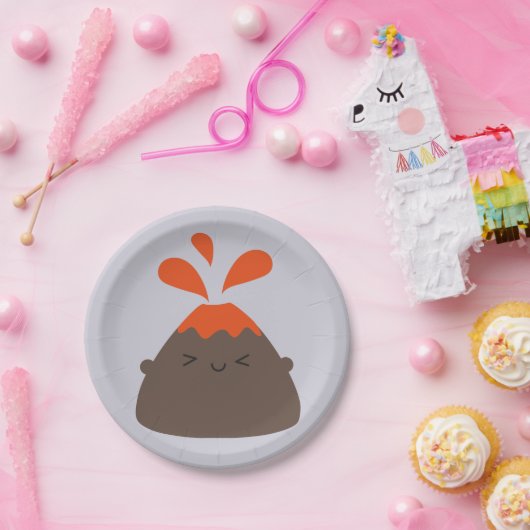 Glücklicher Kawaii Vulkan Pappteller (Party)