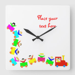 Glücklicher Kinderzug Quadratische Wanduhr