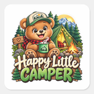 Glücklicher kleiner Camper-Bär Quadratischer Aufkleber
