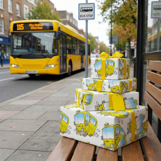 Glücklicher kleiner gelber Schulbus Geschenkpapier