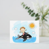 glücklicher kleiner Junge, der im Cartoon schwimmt Postkarte (Stehend Vorderseite)