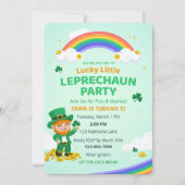 Glücklicher Kleiner Leprechaun Regenbogen-Kind Geb Einladung (Vorderseite)