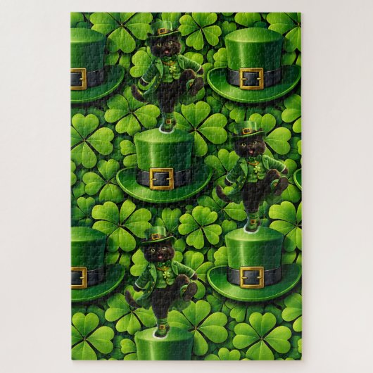 Glücklicher Kobold schwarze Katze Puzzle Saint Pat (Vertikal)