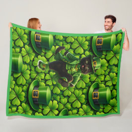 Glücklicher Kobold schwarze Katze St. Patrick's Da Fleecedecke