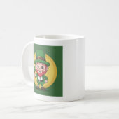 Glücklicher Kobold und Kleeblatt Kaffeetasse (Vorderseite Links)