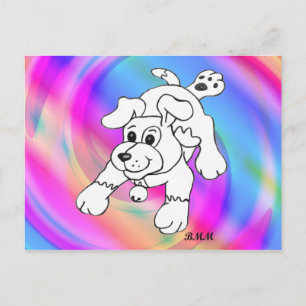 Glücklicher Kohle-Stift-Hund-Linienkunst-Zeichnung Postkarte