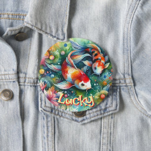 Glücklicher Koi-Fisch Whimsical Watercolor Persona Button