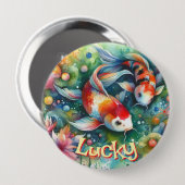Glücklicher Koi-Fisch Whimsical Watercolor Persona Button (Vorne & Hinten)
