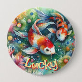 Glücklicher Koi-Fisch Whimsical Watercolor Persona Button (Vorderseite)