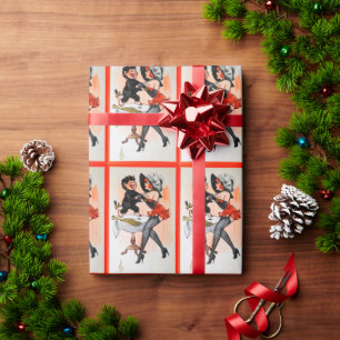 Glücklicher Krampus mit verführerischer Vintage-We Geschenkpapier