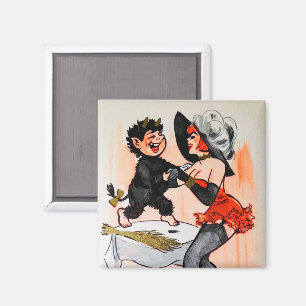 Glücklicher Krampus mit verführerischer Vintage-We Magnet