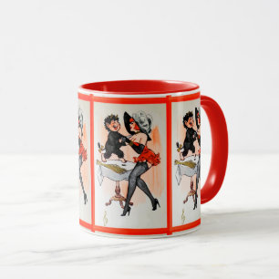 Glücklicher Krampus mit Versucherin Vintage-Weihna Tasse
