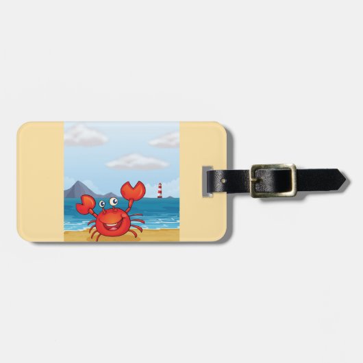 Glücklicher Krebs am Strand mit Leuchtturm Gepäckanhänger (Vorderseite horizontal)