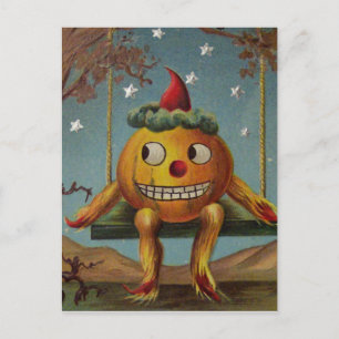 Glücklicher Kürbis (Vintage-Halloweenkarte) Postkarte