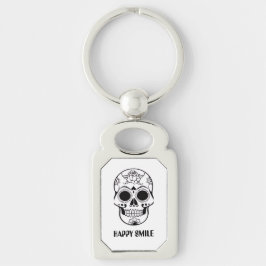 Glücklicher Lächeln-Totenkopf – Florales Totenkopf Schlüsselanhänger