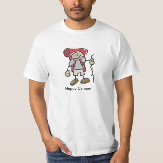 Glücklicher Lagerbewohner-Strichmännchen-T - Shirt (Vorderseite)
