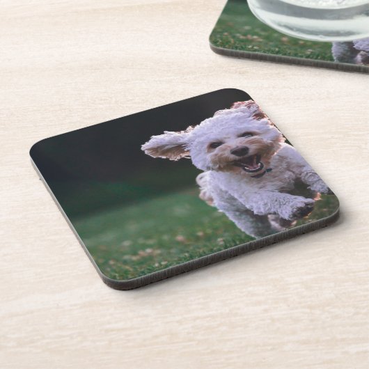 glücklicher Laufhund Getränkeuntersetzer (Linke Seite)