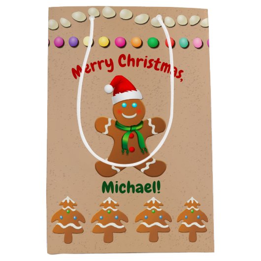 Glücklicher Lebkuchen-Junge mit Mittlere Geschenktüte (Vorderseite)