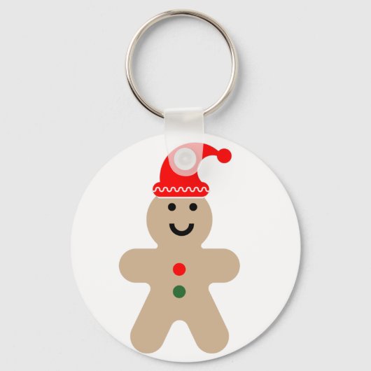 Glücklicher Lebkuchenmann mit Weihnachtsmannmütze Schlüsselanhänger (Vorderseite)