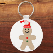 Glücklicher Lebkuchenmann mit Weihnachtsmannmütze Schlüsselanhänger (Rückseite)