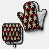 Glücklicher Lebkuchenmann Winter Ofenhandschuh & Topflappen-Set (Vorderseite/Rückseite)