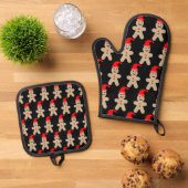 Glücklicher Lebkuchenmann Winter Ofenhandschuh & Topflappen-Set (Oben Unten)