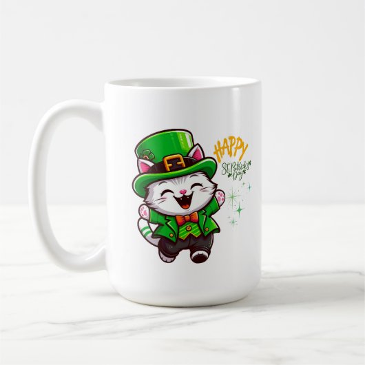 Glücklicher Leprechaun-Kater Kaffeetasse (Links)