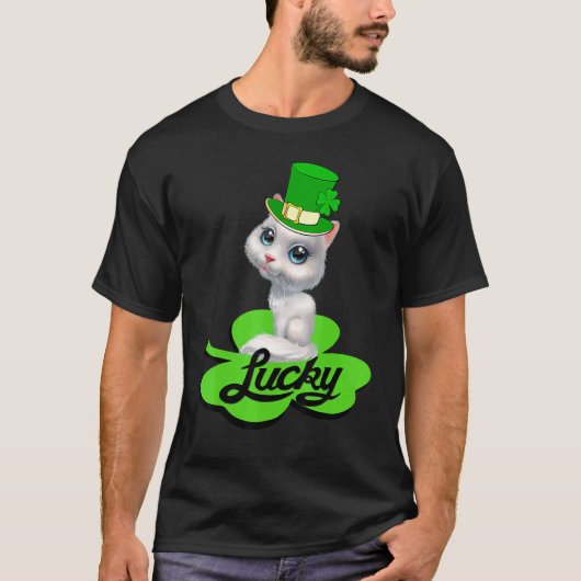 Glücklicher Leprechaun-Katzchen St. Patrick's Day T-Shirt (Vorderseite)