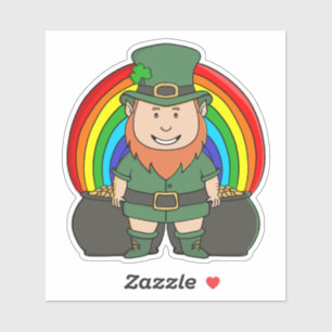 Glücklicher Leprechaun mit Regenbogentopf voll Gol Aufkleber
