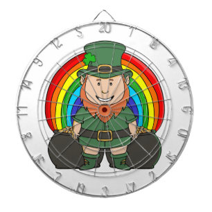 Glücklicher Leprechaun mit Regenbogentopf voll Gol Dartscheibe