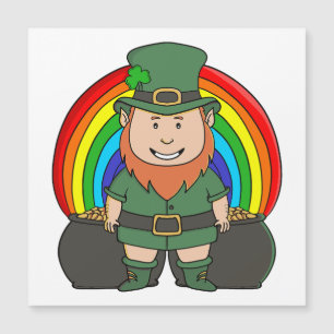 Glücklicher Leprechaun mit Regenbogentopf voll Gol Magnetkarte