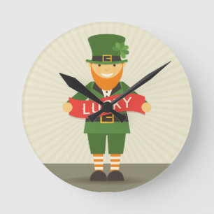 glücklicher Leprechaun Runde Wanduhr