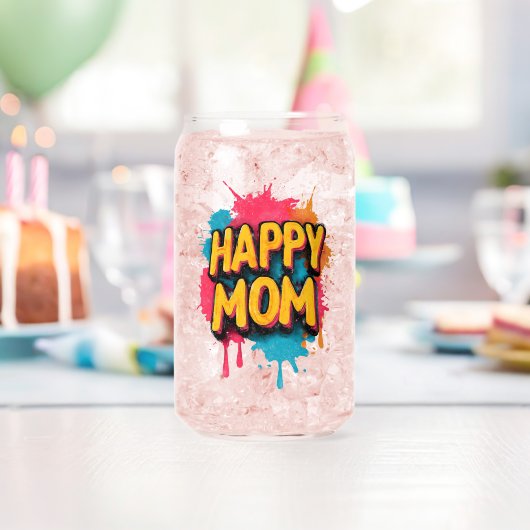 Glücklicher Mama-Text mit hellen Farbspritzern Dosenglas (Insitu (Geburtstag))